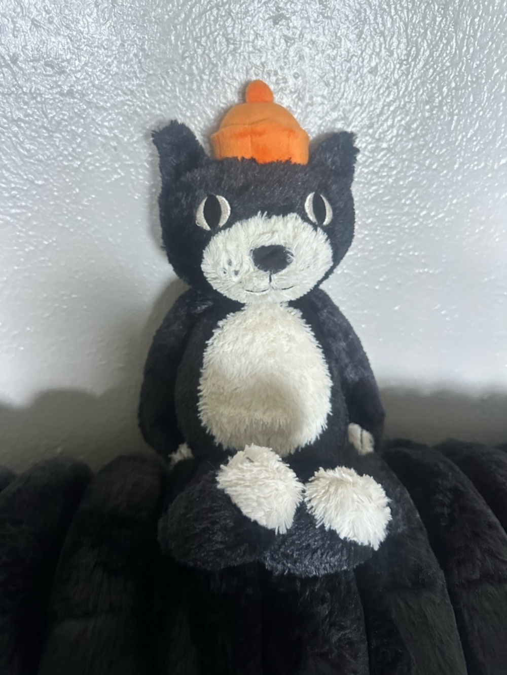 Jellycat Jack Black & White Cat Plush Toy with Orange Hat - Soft Pet Friend